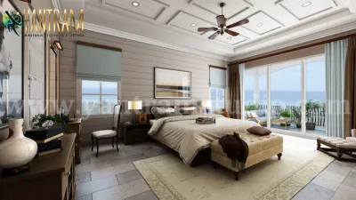 Chambre à coucher principale contemporaine avec balcon balcon avec services de r — Landscape Design project by YANTRAM Animation Studio