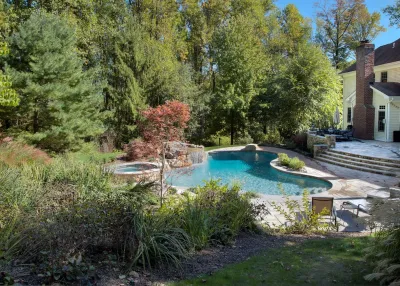 Mendham, NJ Pool, Patio and Plantings by Earth, Turf & Blooms