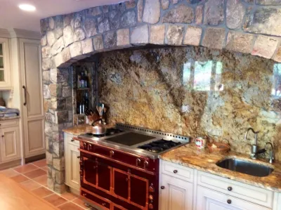 Custom Stone Surround and Wall in Morris County, NJ — Landscape Design project by Earth, Turf & Blooms