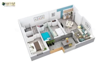 Conception de plans d'étages résidentiels 3D de la disposition d'appartements ré — Landscape Design project by YANTRAM Animation Studio