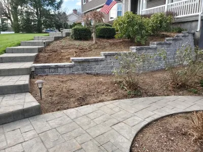 Manchester, CT | Stone Retaining Walls | Concrete Walls | Stone Wall Masonry Con — Landscape Design project by Environmental Design & Landscaping LLC