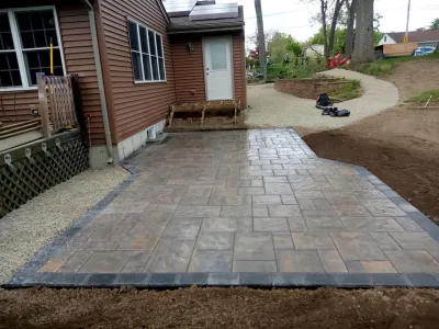 Chicopee, MA | Concrete Paver Patio Installation Project | Unilock Pavers Walkwa — Landscape Design project by Environmental Design & Landscaping LLC