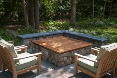 Woodland Fire Pit Patio — Landscape Design project by A Blade Of Grass