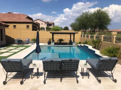 Travertine Pool Restoration — Landscape Design project by Falcon Landscapes Pavers & Masonry LLC