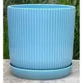PHG 11"x11.5" Fluted Cylinder Planter Pastel Light Blue 2/CS