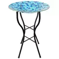 Gardener Select 14" Blue Circle Mosaic Glass Birdbath w/Stand