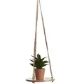 Primitive 8" Hanging Wooden Round Jute