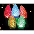 Christmas Light Bulb, Faceted E12 C7 LED Transparent Multi-Colored | BU-LED-FC7-TMU