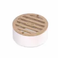 4" Round Satin Brass Flat with PVC Collar Drain Grate | NDS910B