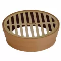 6" Round Satin Brass with Styrene Collar Drain Adapter Grate | NDS918B