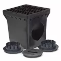 12" x 12" Square 2-Outlet Drainage with Black Grate Catch Basin Kit | RBDDB12KITB