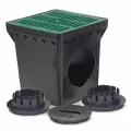 12" x 12" Square 2-Outlet Drainage with Green Grate Catch Basin Kit | RBDDB12KITG