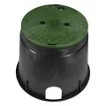 10" Round Black Box Water Standard with Overlapping Bolt-Down Green Cover Valve Box | NDB111BCBW