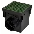 18" x 17-11/16" x 18-9/16" 2-Outlet Black with Green Grate Large Drainage Catch Basin Kit | NDS1882GRKIT