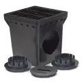 9" x 9" Square 2-Outlet with Black Grate Drainage Catch Basin Kit | RBDDB9KITB