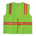 Safety Vest, Medium Polyester Fluorescent Neon Green Glo Lime Series Multi-Pocket Type R Class 2