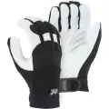 Large Goatskin Leather Black/White Hook and Loop Elastic Wrist Cuff A-Grade Mechanics Gloves | YLS2153L