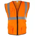 High Visibility Surveyors Safety Vest, Large Polyester Hi-Viz Orange Zipper 2 Pocket Reflective | 692-2209