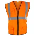 High Visibility Surveyors Safety Vest, X-Large Polyester Hi-Viz Orange Zipper 2 Pocket Reflective | 692-2210