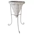 Gardener Select 23"x13" Black Wire Plant Stand with White Willow Cone Basket with Plastic Liner