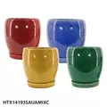 MCarr 4PC Round Egg Pot W/Saucer Set Mix Colors