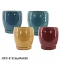 MCarr 4PC Round Egg Pot W/Saucer Set Mix Colors