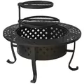 Gardener Select 36"x36"x26.7" Round Fire Pit Table Black w/Swing Arm Cooking Grid, Metal Cover & Poker