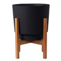 Bloem 12" Hopson Planter Black With Wood Stand