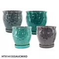 MCarr 16PC Hammered Pot W/Saucer Set Mix Colors