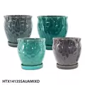 MCarr 4PC Hammered Pot W/Saucer Set Mix Colors