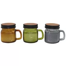 Patio Essentials 5oz Mini Mason Jar Citronella Candle Black Lid Assorted Colors Grey, Wine Bottle Green, Amber