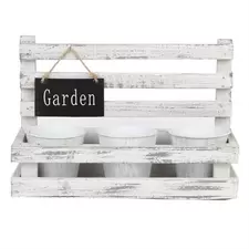 Gardener Select 10" Wood Planter with 3 White Zinc Planters That Fit Perfectly in the Planter - 9.8"x4.1"x6.7"