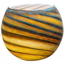 APM 8" Orb Planter Blue/Amber Swirl