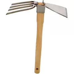 Stainless Steel Hoe/Fork Combo - 4 Prong Fork & 15-Inch Ash Handle