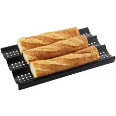 3-Loaf Perforated Baguette French Nonstick Bread Pan - 16 by 9-Inch