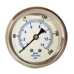 Glycerin Liquid Filled Pressure Gauge-Back Mount - 0-200 PSI