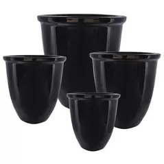 MCarr 16PC Tall Round Planter Plt Glossy Black