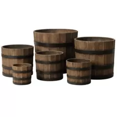 MCarr 6pc Whiskey Barrel Planter Set Brown Oak