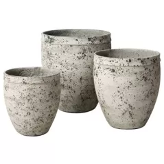 MCarr 3pc Tall Round Planter Set Green White