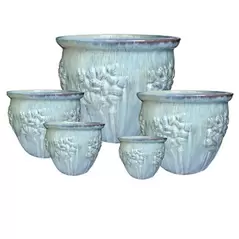 MCarr 5pc Hibiscus Flat Rim Round Planter Desert Blue