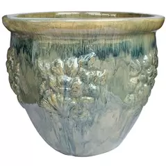 MCarr 5pc Hibiscus Flat Rim Round Planter Navy Cream