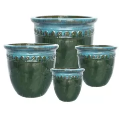 MCarr 16PC Round Pltr Blue Green Glass Green