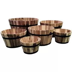 Devault 6pc Set Whiskey Barrel Planters Light Oil Stain
