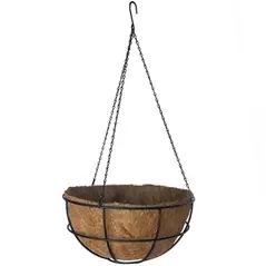 AGW 16" Hanging Basket with Coco Liner and Chain Black