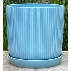 PHG 11"x11.5" Fluted Cylinder Planter Pastel Light Blue 2/CS