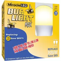 Miracle LED 2pk Bug Light MAX 12W Yellow LED A19 Porch & Patio Bulb
