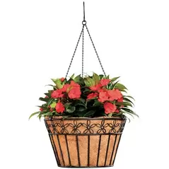 Deer Park 16" Hanging Daisy Ribbon Basket w/ Liner Black