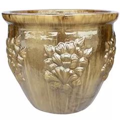 MCarr 5PC Hibiscus Flat Rim Planter Plt Brown Cream