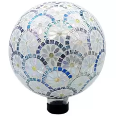 Gardener Select 10" White Inlay Glass Mosaic Garden Globe