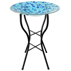 Gardener Select 14" Blue Circle Mosaic Glass Birdbath w/Stand